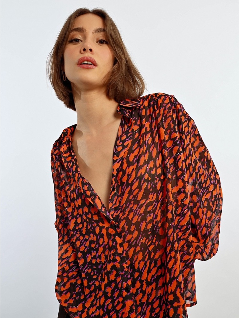 Women's Orange & Black Animal Print Button-Down Shirt